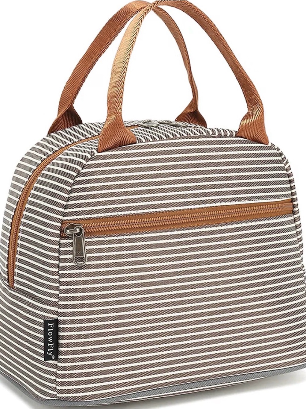 NEW! FlowFly Insulated Lunch Cooler Bag - Tote Bag — brown and cream stripes